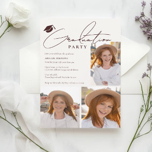 Modern Minimalist 4 Photo Graduation Party Invitation