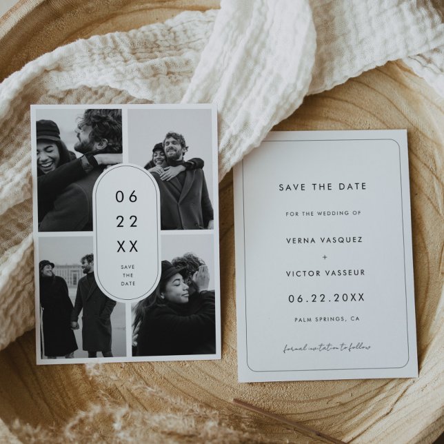 Modern Minimalist 4 Photo Save the Date (Creator Uploaded)