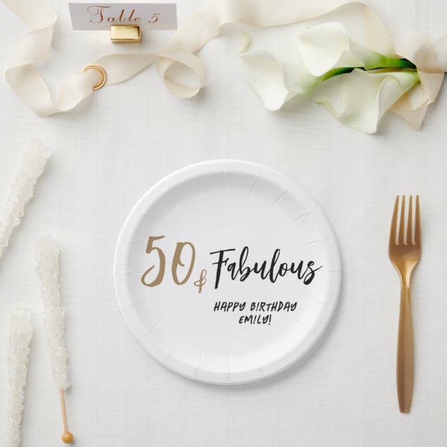 Modern Minimalist 50 and Fabulous 50th Birthday Paper Plate (Wedding)