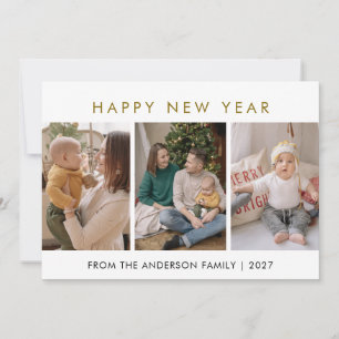 Modern Minimalist 5 Photo Collage New Year Holiday Card