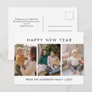 Modern Minimalist 5 Photo Collage New Year Holiday Postcard