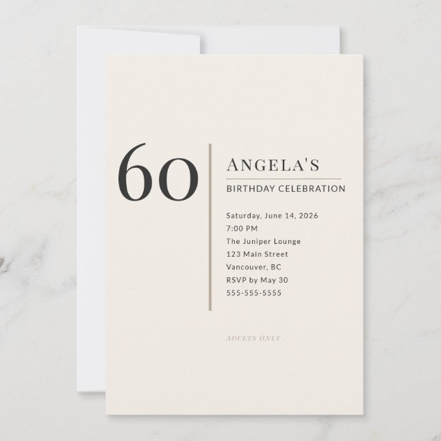 Modern Minimalist 60th Adult Birthday Celebration Invitation (Front)