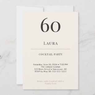 Modern Minimalist 60th Birthday Cocktail Party Invitation