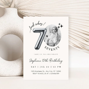 Modern Minimalist 70th Birthday Photo Invitation