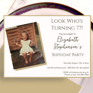 Modern Minimalist 77th Birthday Photo Invitation 