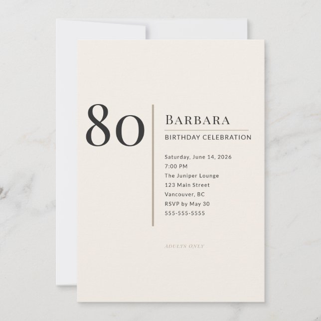 Modern Minimalist 80th Adult Birthday Celebration Invitation (Front)