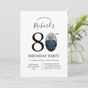 Modern Minimalist 80th Birthday Photo Invitation
