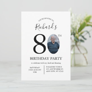 Modern Minimalist 80th Birthday Photo Invitation