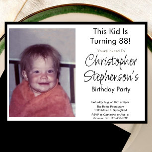 Modern Minimalist 88th Birthday Photo Invitation 