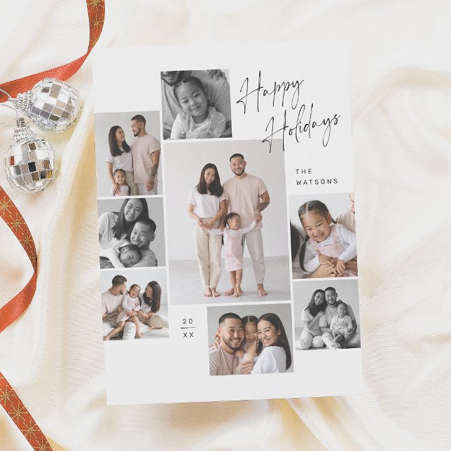 Modern Minimalist 8 Photo Collage Christmas Holiday Card (Creator Uploaded)