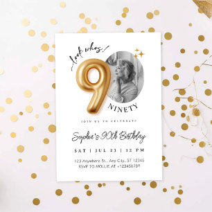 Modern Minimalist 90th Birthday Photo Invitation