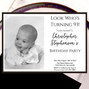 Modern Minimalist 93rd Birthday Photo Invitation