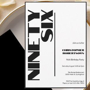 Modern Minimalist 96th Birthday Black and White  Invitation