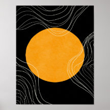 Modern Minimalist Abstract Black and Yellow Poster