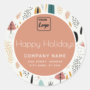 Modern minimalist abstract Happy Holidays logo  Classic Round Sticker
