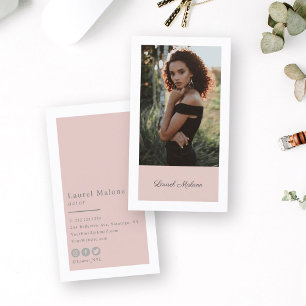 Modern Minimalist Actor Model Social Media Pink Business Card