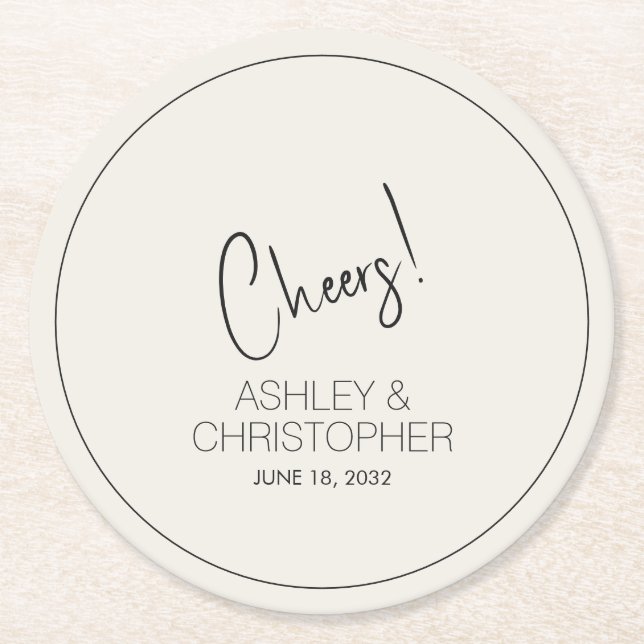 Modern Minimalist Alabaster Wedding Round Paper Coaster (Front)