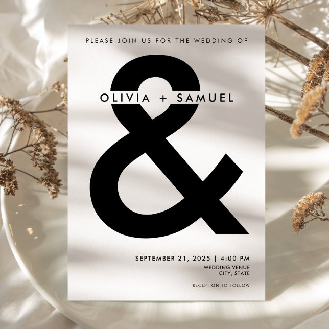 Modern Minimalist Ampersand White Wedding Invitation (Creator Uploaded)