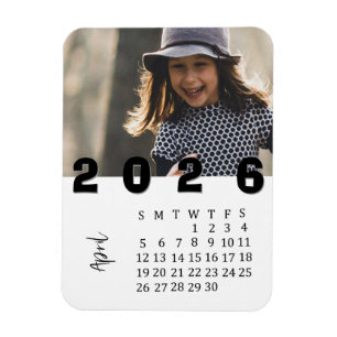 Modern Minimalist April 2026 Photo Calendar Magnet
