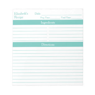 Modern Minimalist Aqua Personalized Recipes Notepad
