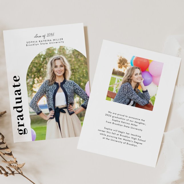 Modern Minimalist Arch 2 Photo Graduate Graduation Announcement (Creator Uploaded)