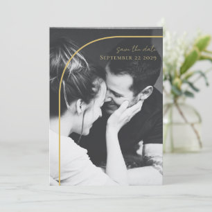 Modern Minimalist Arch Black White Gold Wedding Save The Date