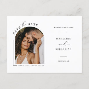 Modern Minimalist Arch Photo QR Code Save the Date Postcard