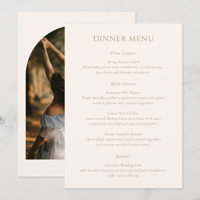 Modern Minimalist Arch Photo Wedding Menu (Front/Back)