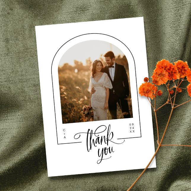 Modern Minimalist Arch Photo Wedding Thank You Card (Shown on a 5" x 7" card)