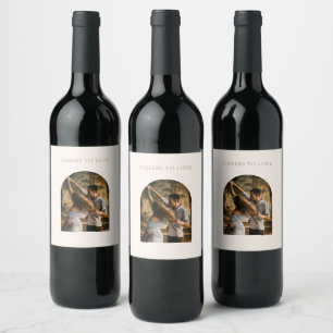 Modern Minimalist Arch Photo Wedding Wine Label