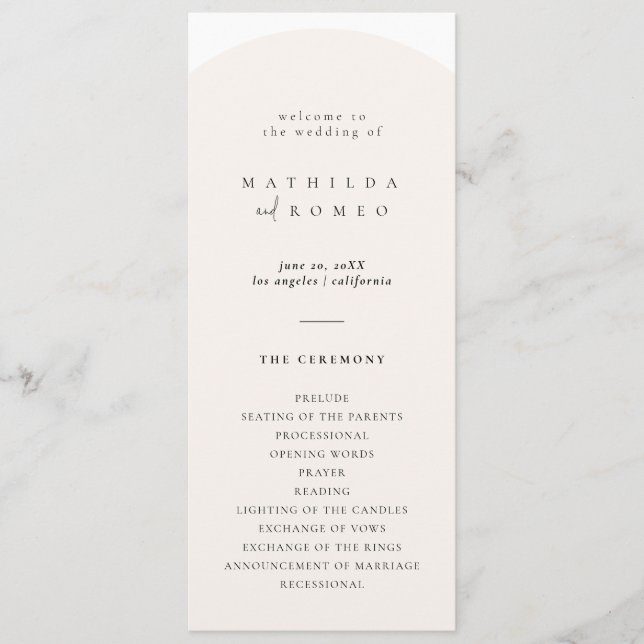 Modern Minimalist Arch Wedding Program  (Front)