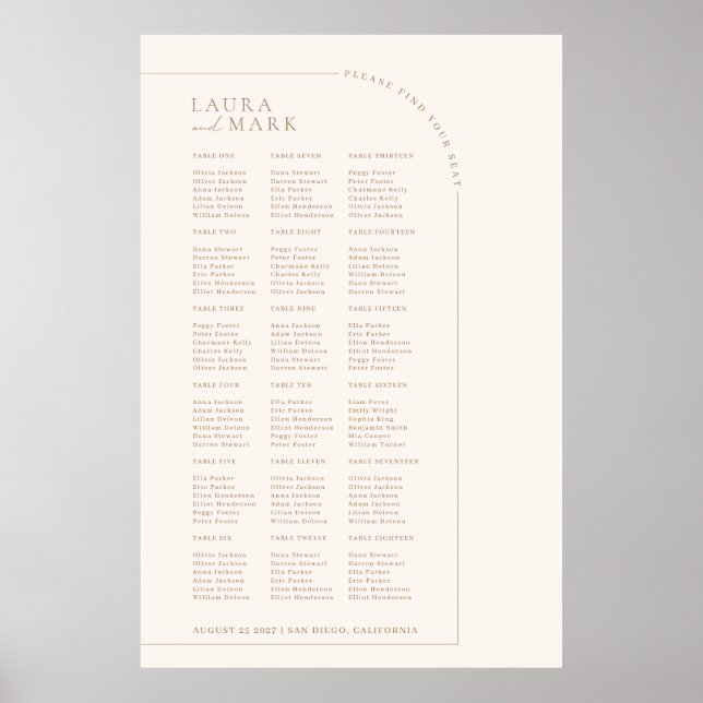Modern Minimalist Arch Wedding Seating Charts (Front)