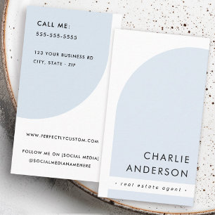 Modern minimalist arch white light dusty blue business card