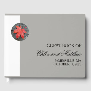 Modern Minimalist Autum Leaf Personalized Wedding Guest Book