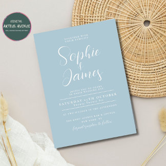 Modern Minimalist Baby Blue Wedding  Invitation