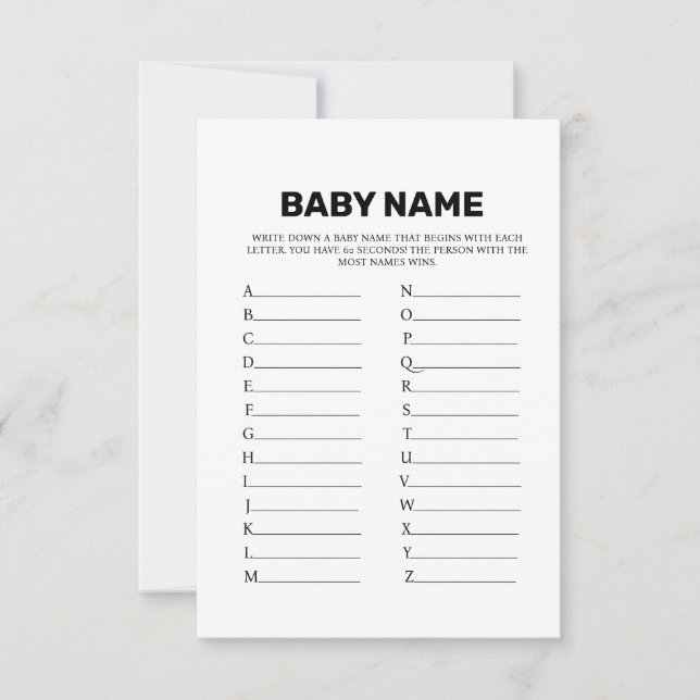 Modern Minimalist  Baby Name suggestions game card (Front)