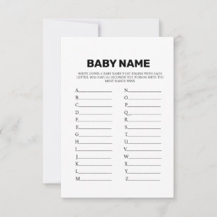 Modern Minimalist  Baby Name suggestions game card