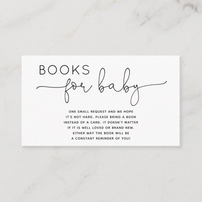 Modern Minimalist Baby Shower Book For Baby Enclosure Card (Front)