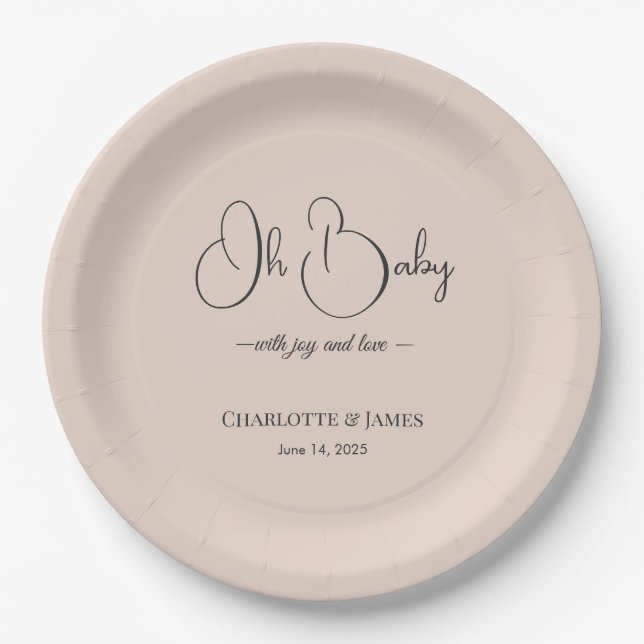 Modern Minimalist Baby Shower | Powder Blush Paper Plate (Front)