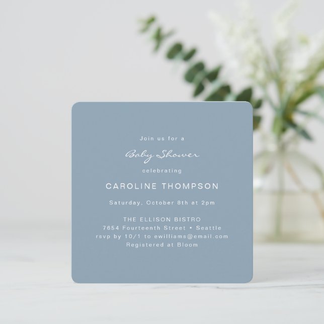 Modern Minimalist Baby Shower Square Dusty Blue Invitation (Standing Front)