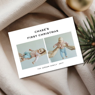 Modern Minimalist Baby's First Christmas Photo  Holiday Card