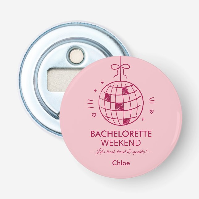 Modern Minimalist Bachelorette Weekend | Pink  Bottle Opener (Front)