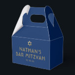 Modern Minimalist Bar Bat Mitzvah Blue Gold Favor Box<br><div class="desc">Elegant modern blue and gold classic bar mitzvah or bat mitzvah personalized gable favour boxes in blue and gold with custom name,  date and Star of David. Click 'customize further' to edit fonts and colours and design. Contact Paper Grape Zazzle Designer for matching items.</div>