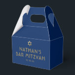 Modern Minimalist Bar Bat Mitzvah Blue Gold Favor Box<br><div class="desc">Elegant modern blue and gold classic bar mitzvah or bat mitzvah personalized gable favour boxes in blue and gold with custom name,  date and Star of David. Click 'customize further' to edit fonts and colours and design. Contact Paper Grape Zazzle Designer for matching items.</div>