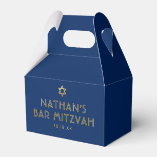 Modern Minimalist Bar Bat Mitzvah Blue Gold Favor Box