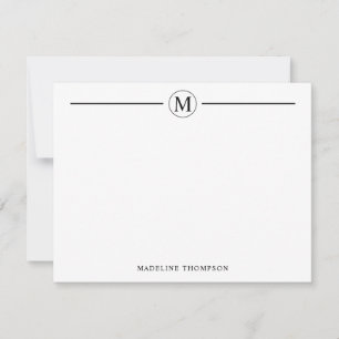 Modern Minimalist Basic Black Monogram Line Circle Card