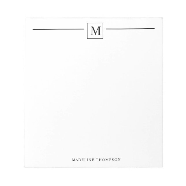 Modern Minimalist Basic Black Monogram Line Square Notepad (Front)