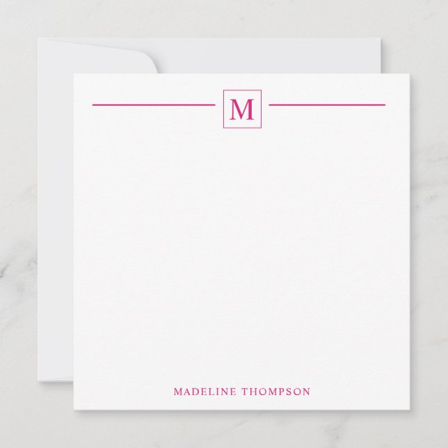 Modern Minimalist Basic Magenta Monogram Line Card (Front)
