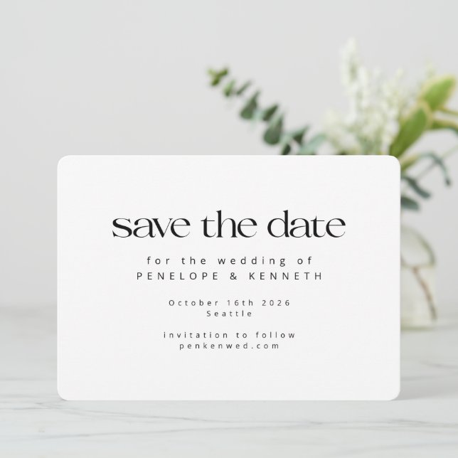 Modern Minimalist Basic White Simple Wedding Save The Date (Standing Front)