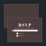 Modern Minimalist Bat Mitzvah Brown Custom RSVP Card<br><div class="desc">This bat mitzvah RSVP card features a rich brown background with ivory cream typography and a clear, easy-to-complete layout. Guests can quickly mark their response and return it, helping families keep planning organized and on schedule. All text is customizable, including the reply date, to match your event timeline. A practical...</div>